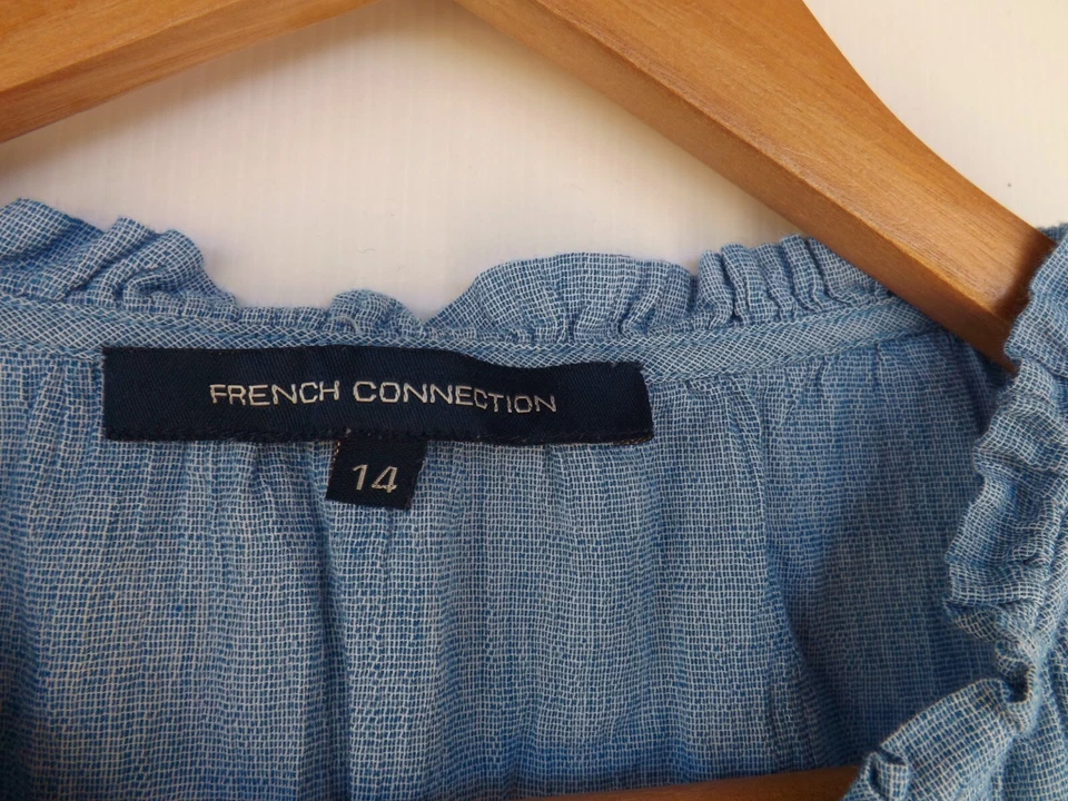 French Connection Top 14 Womens Blue Tassel Peplum Ruffle Tank Cotton Boho - image 2 of 4