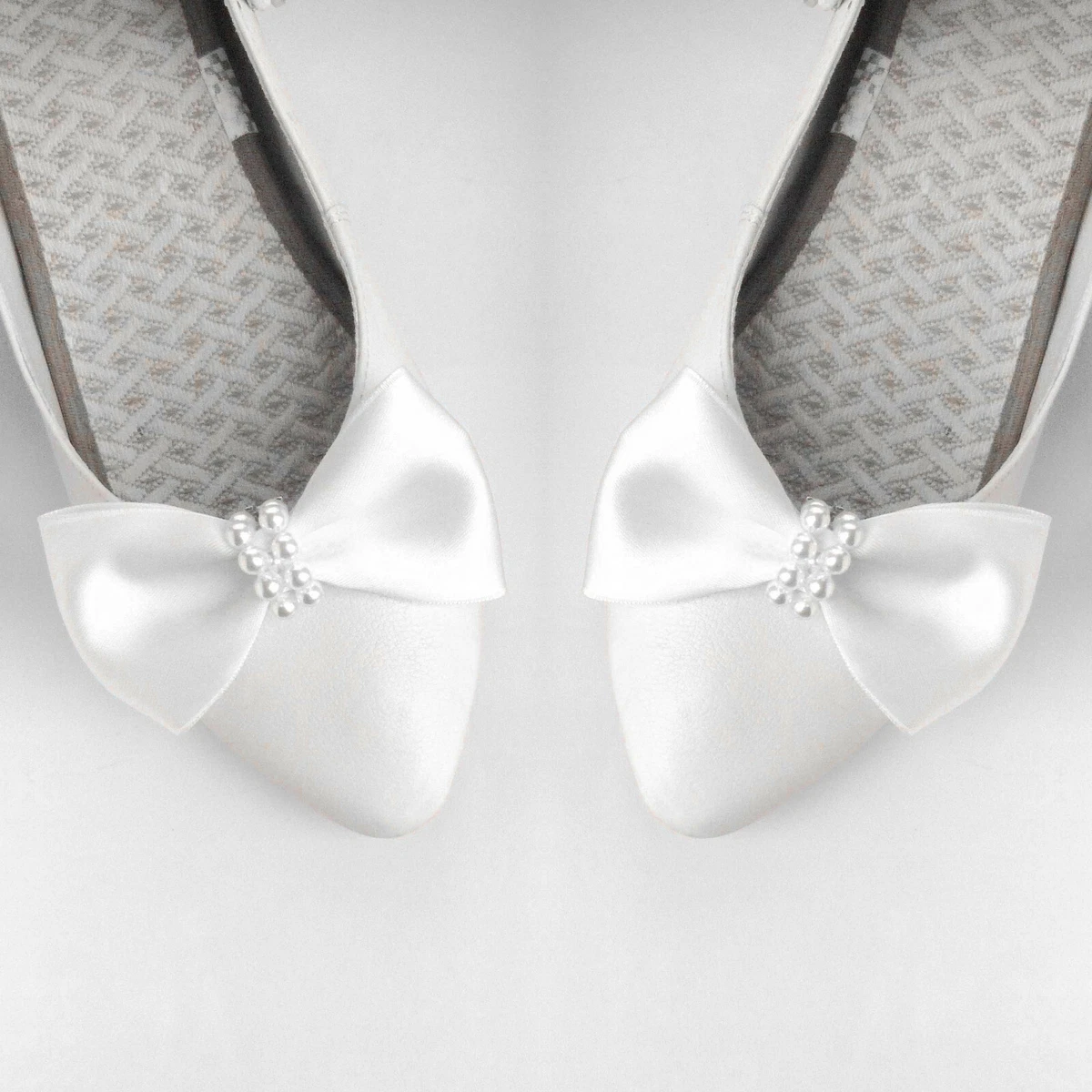 Clips chaussure escarpin noeud satin perles blanc blanche