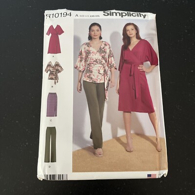 Simplicity Pattern R10194 Sz XXS-XXL Misses Wrap Dress,Pants, Top, Skirt - Uncut