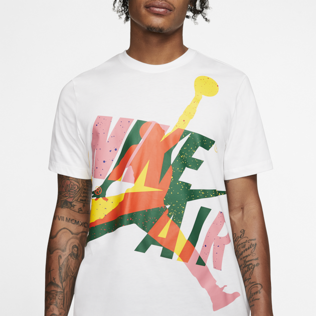 ジョーダン メンズ Tシャツ Jordan Men's Jumpman Classics Graphic T-Shirt - White Men's Nike Air Jordan Jumpman Classsics HBR White Orange Green Tee