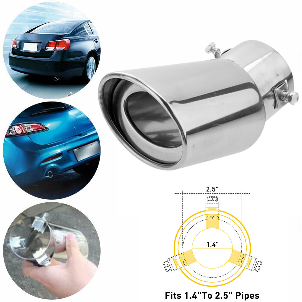 Car Steel Stainless Exhaust Tip Trim Pipe Muffler Silver Chrome Tail Pipe Thr