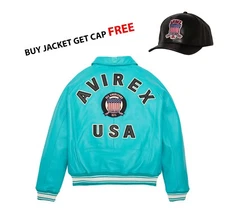 Men's Blue Avirex Real Leather Bomber Jacket American Flight Leather Jacket