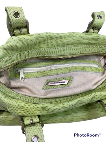 "Borsa a tracolla Francesco Biasia nuova di zecca verde ciottoli in pelle occhielli 12x10x2""" - Foto 6 di 11