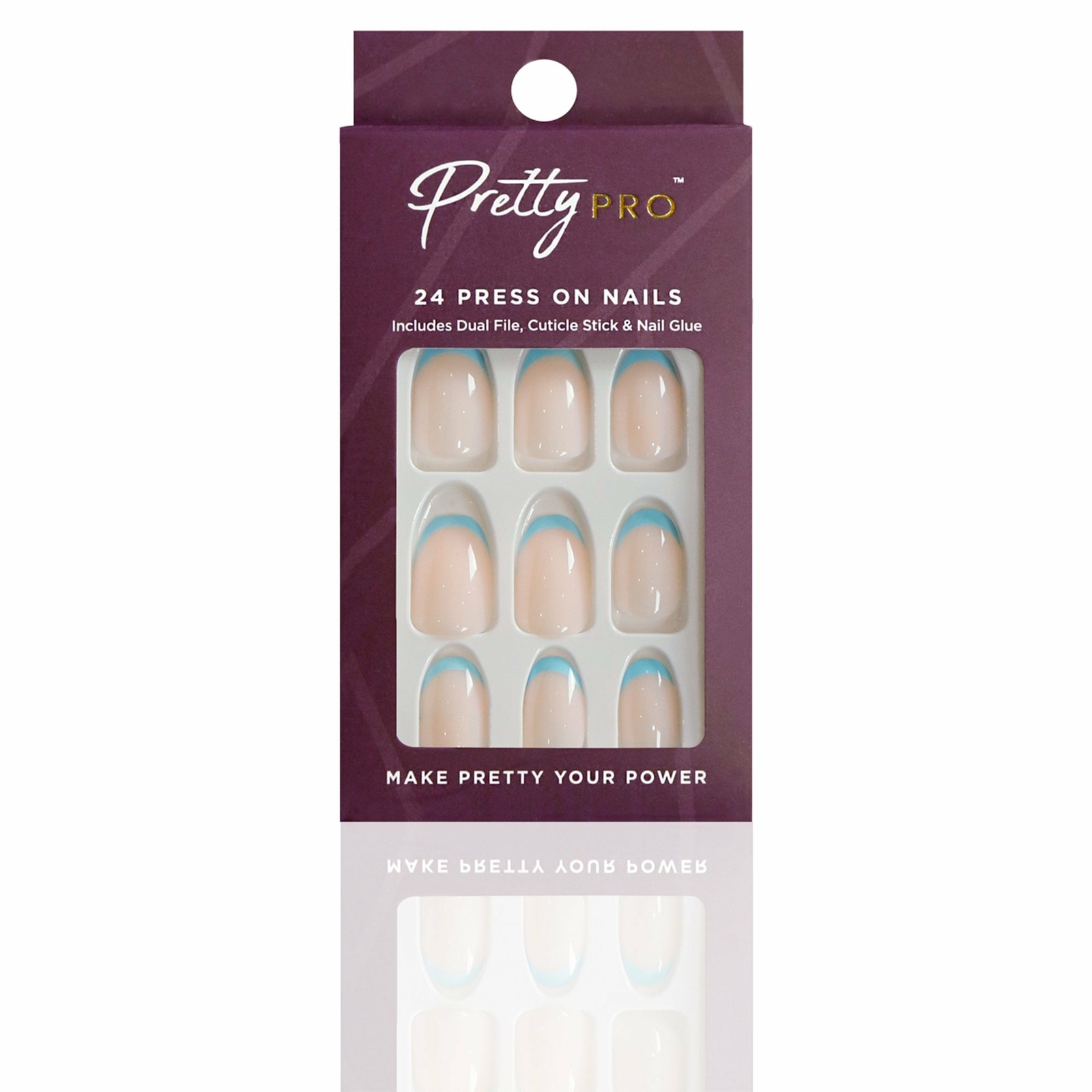 Pretty Pro Reusable Press On False Nails - Blue Tip (24pcs)