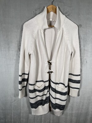 GAP Womens Navy Stripe Collar Toggle Long Knit Thick Cardigan Sweater Size  S - Main Image