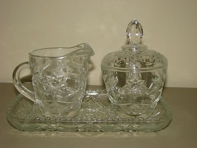 Anchor Hocking EAPC Star of David SUGAR w lid CREAMER & UNDERPLATE 4pc glass