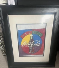 Completed Cross Stitch and Framed Always Coke Beverage Coca Cola 25x21 Colorful