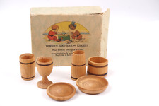 Vintage Wooden Sand Toys For Kiddies Brown Mini Cups Bowls Goblet Play Set