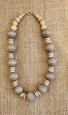 Wooden Boho with natural and dyed greenish gray Choker Necklace.