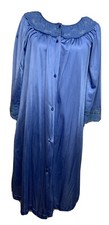 Granny Gown Vintage Robe Womens Small Blue Nylon Coat Nightgown Buttons USA