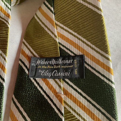Vintage Men’s Neck Tie Green Olive 57" Oleg Cassini Silk Weber & Heilbroner - Picture 3 of 7