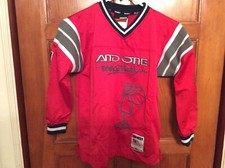 AND1 Boys SZ M 10 V-neck Pullover Basketball Sweatshirt Red Black Gray