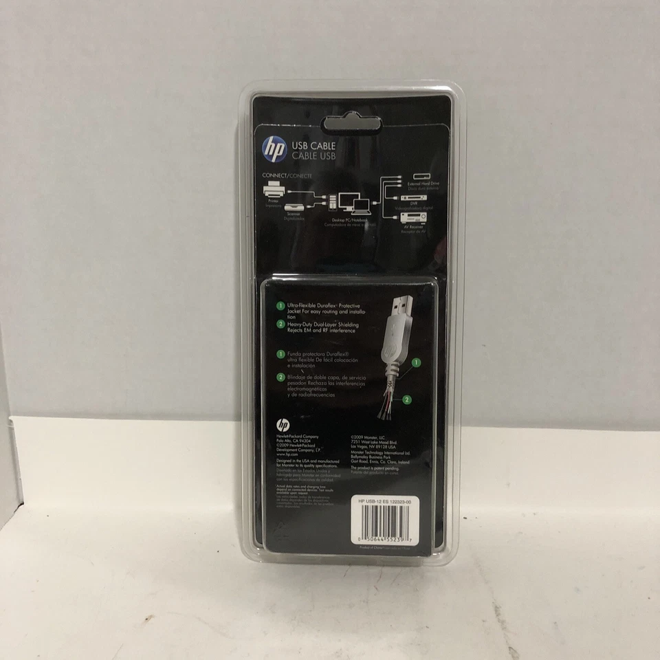 Monster HP USB 2.0 Cable A Male to B Male 12' Grey Printer Camera Sync Data NIB - Image 2 of 2