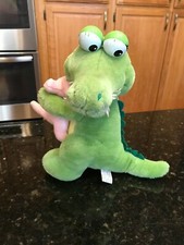 1988 applause vintage green pink baby rattle alligator crocodile plush