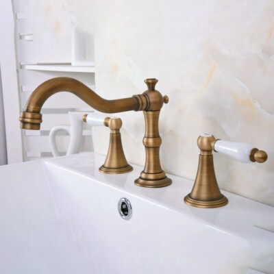 Antique Brass 8 inch 3 Hole Deck Mounted Bathroom Sink Faucet Mixer Tap 2an084