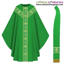 New GREEN Gothic Chasuble & Stole Set, Gothic Vestment, Casula, Casel