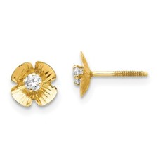 Madi K Kid's Earrings 14k Yellow Gold 2.5mm CZ Post Flower Button, 7 mm