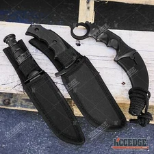3PC COMBO SET Tactical Knife Fixed Blade Karambit Clip Point Boot Knife Black