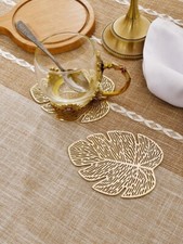 Leaf Shaped PVC Drink Coasters In Gold | Set Of 6