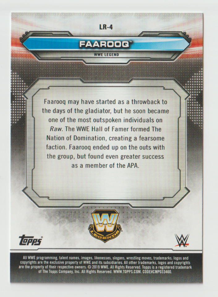 2019 Topps WWE RAW Legends of RAW #LR4 Faarooq | eBay
