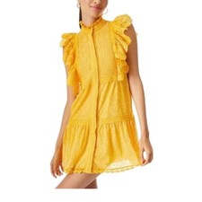 Alice + Olivia Pimmy Yellow Broderie Anglaise Shift Dress Size 4 Short Sleeve