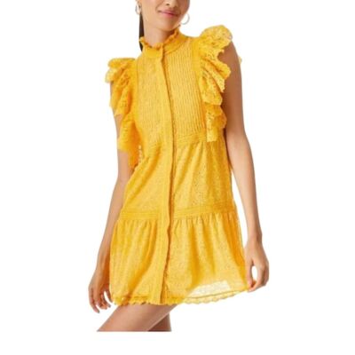 Alice Olivia Pimmy Yellow Broderie Anglaise Shift Dress Size Short  Sleeve - Main Image