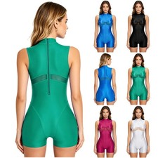 Women Swimwear Back Zipper Jumpsuit Beach Bodysuit Oil Shiny Casual Quick Dry