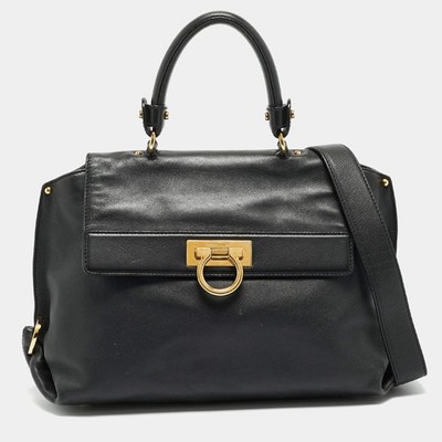 Salvatore Ferragamo Sofia Medium Black Leather Top Handle Bag