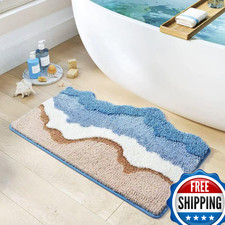 Jgsf Blue Ocean Wave Bath Mat Cute Coastal Beach Theme Decornon Slip Washable