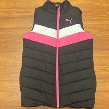 Puma Puffer Vest Girls Med 10-12 Golf/ Running Black Puff Full Zip Up Vest