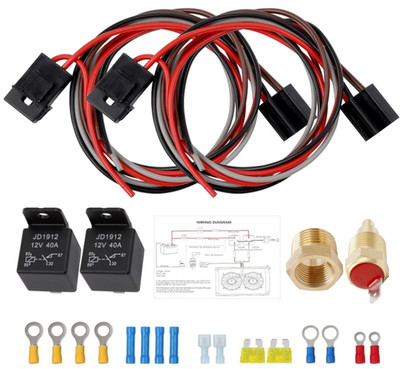 Kit relé ventilador doble 12V 40A con interruptor térmico 185°F ON 175°F OFF rad