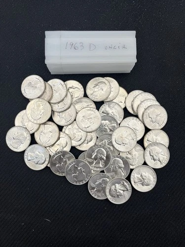 1963 D BU Quarter  Roll - 40 coins -  90% Silver