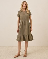 Pact Women's Canopy Linen Blend Notch Neck Dress 2X-Large Khaki Green