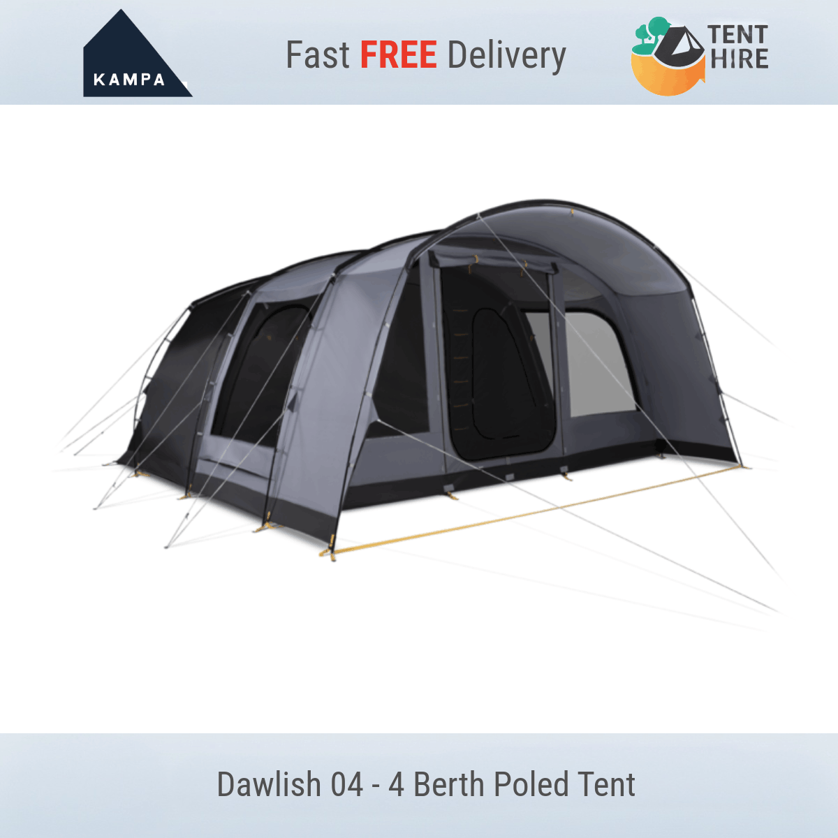 Kampa Dawlish 04 Family Tunnel Tent 4 Person Poled Camping Tent