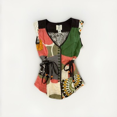 D E P T Women s Sleeveless 100% Linen 90 s Patchwork Blouse 