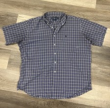 Ralph Lauren Blake Men's XL Short Sleeve Plaid Shirt Blue White Cotton