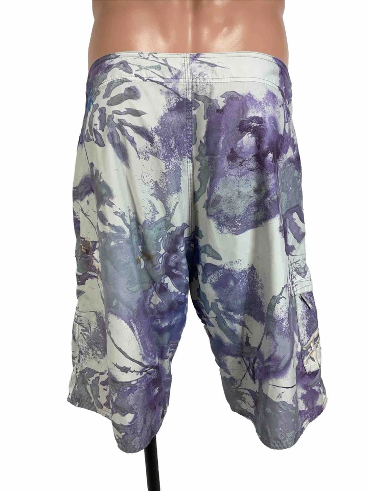 Bermuda de prancha enferrujada vintage anos 90 roxo líquido tronco de natação surf EUA X longa náilon - Imagem 2 de 4