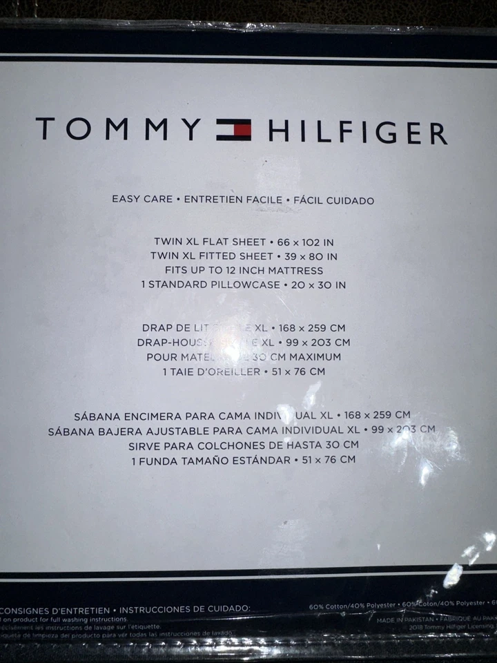 NIP Tommy Hilfiger White Blue Striped Easy Care Twin XL Sheet Set 3pc - Image 3 of 3