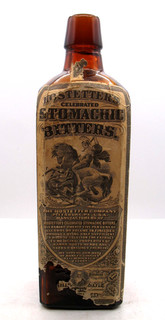 ODD SPELLING DR. HOSTETTERS STOMACHIC BITTERS PAPER LABEL & EMBOSSED