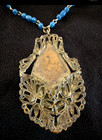 1920s Art Deco Marked Czech Large Lapis Blue Glass Filigree Beaded Necklace — photo 5