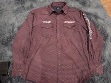 Wrangler PBR Shirt Mens L Pearl Snap Long Sleeve Rodeo Western Embroidered