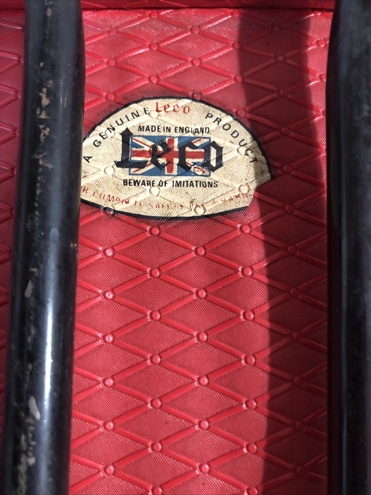 VTG Leco Children’s Bike Seat Rack Carrier Red Vinyl Black Metal Frame ENGLAND