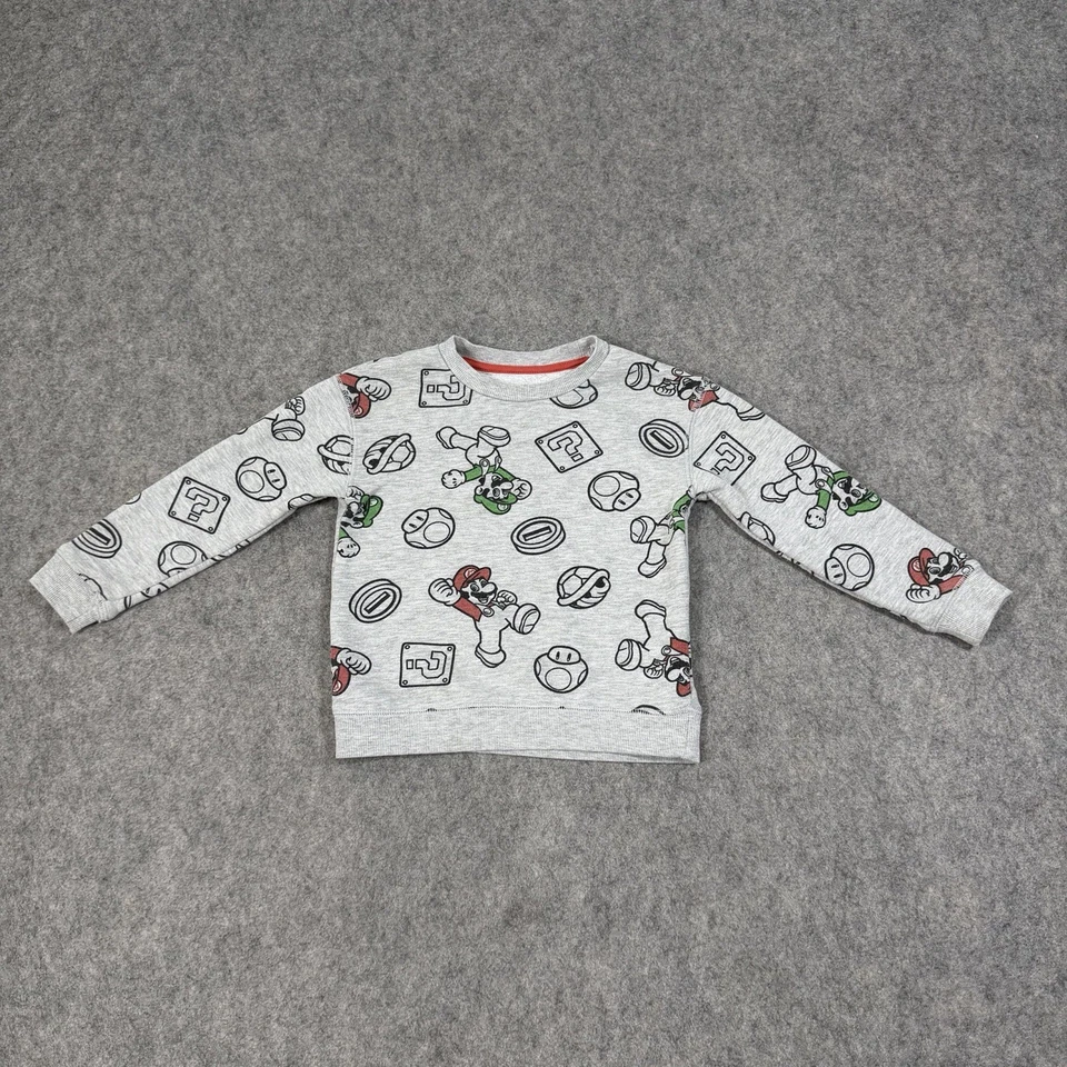 Super Mario Bros Cozy Sleepwear 2-Piece Pajamas Set Fits Youth/Boy's Size 5 Grey - Image 2 of 4