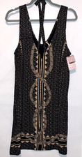 Free People Black/Tan Embroidered Sleeveless Sheath Dress NWT