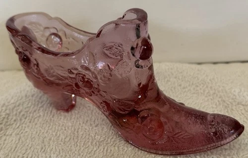 Vintage Fenton Cabbage Rose Slipper Shoe Cranberry Pink