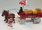 VTG Coca Cola Cast Iron Horse Drawn Carriage with 6 Cola Crates & DEPT 56 Figure
