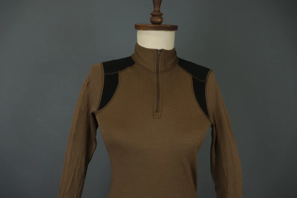 Sudadera IBEX Marrón 100% Lana Merino Manga Raglán Cuello Simulado 1/4 Cremallera Talla S Foto 2 de 4