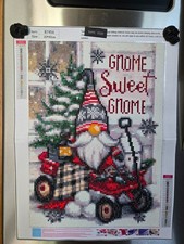 Completed Diamond Art 40x30cm Gnome Sweet Gnome Christmas Gnome in Red Wagon