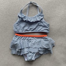Mini Boden 2 Piece Bikini Swimsuit Girls 5 6 Striped White Blue Ruffle