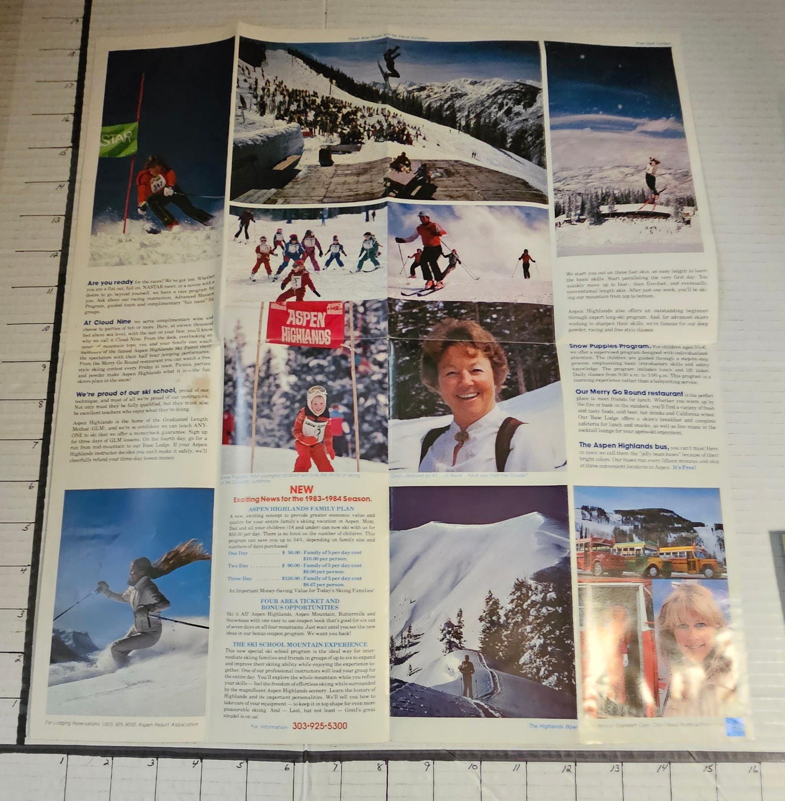 1983/84 ASPEN HIGHLANDS SKI AREA BROCHURE W/TRAIL MAP INSIDE. EX-MINT